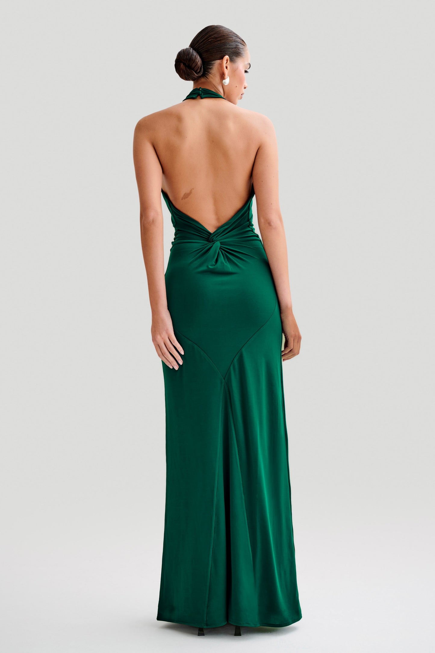 Elyna Slinky Halter Maxi Elbise - Orman Yeşili