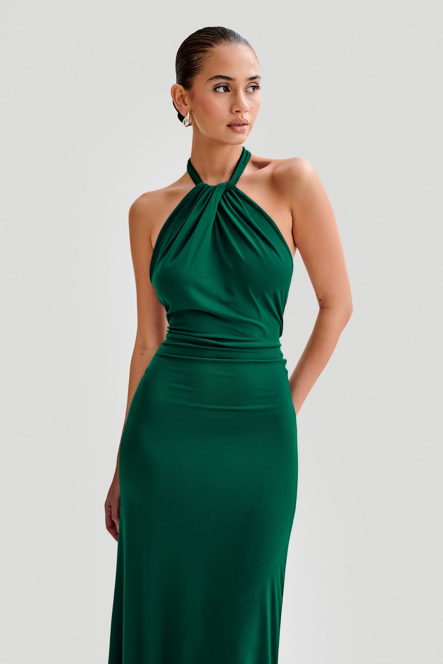Elyna Slinky Halter Maxi Elbise - Orman Yeşili