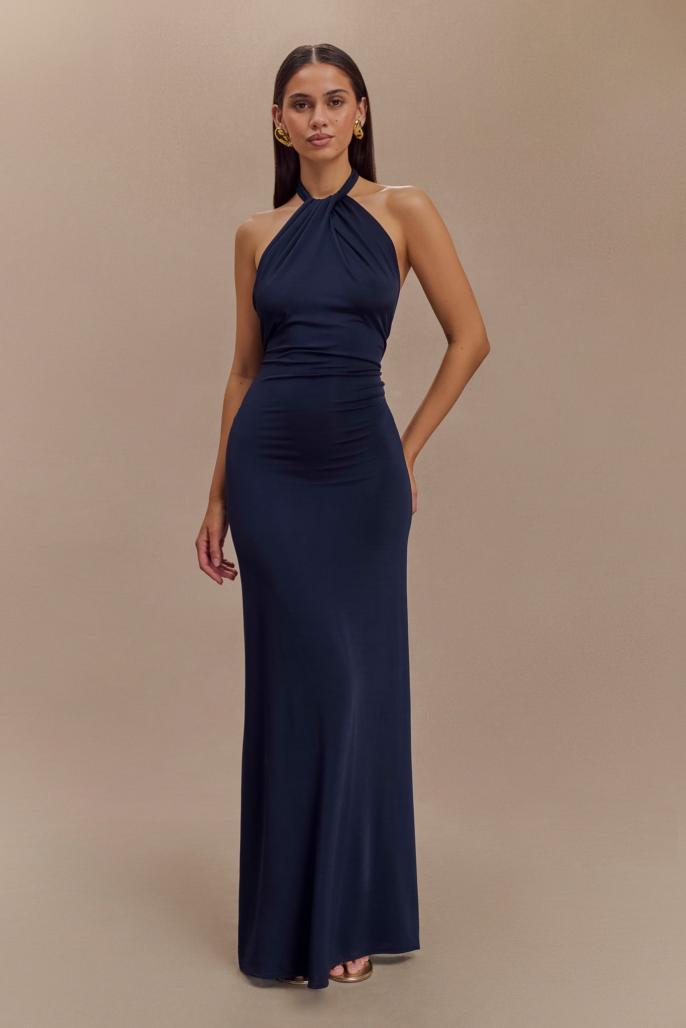 Elyna Slinky Halter Maxi Elbise - Lacivert