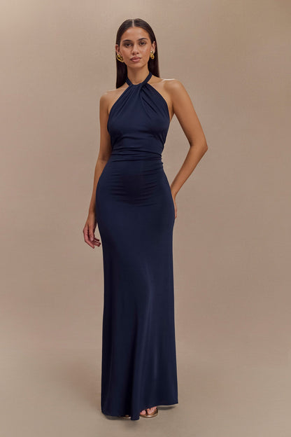 Elyna Slinky Halter Maxi Elbise - Lacivert