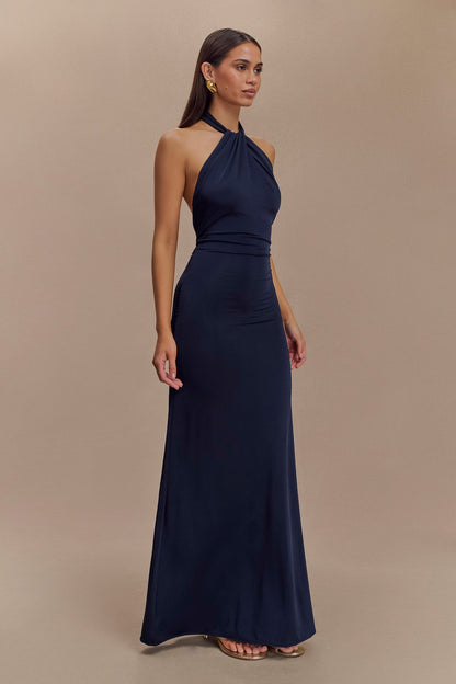 Elyna Slinky Halter Maxi Elbise - Lacivert