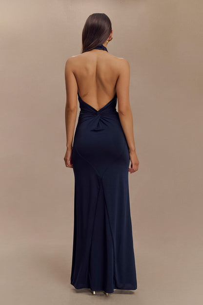 Elyna Slinky Halter Maxi Elbise - Lacivert