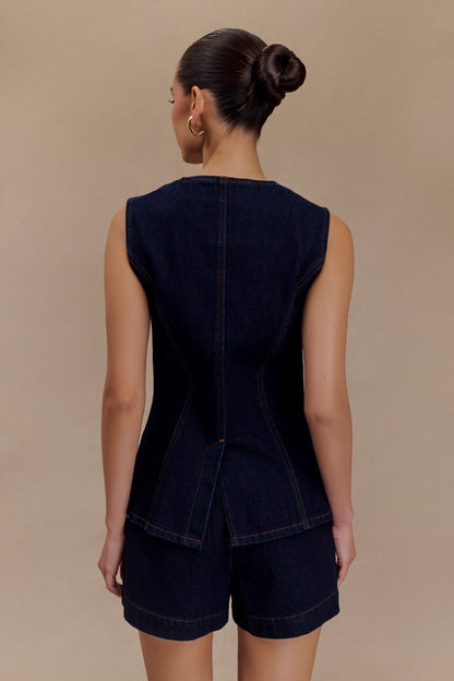 Abel Denim Düğmeli Üst - Çivit Mavisi
