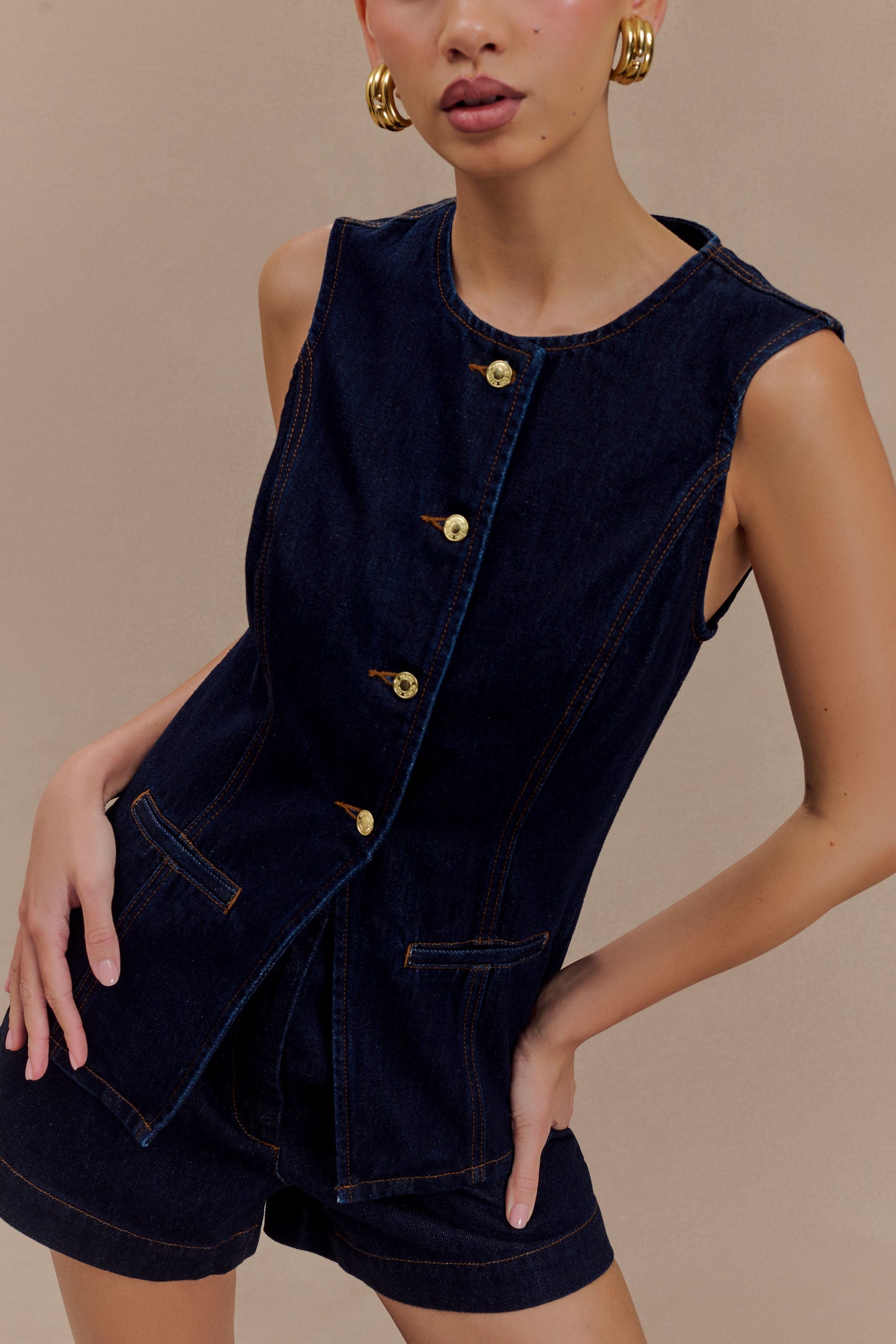 Abel Denim Düğmeli Üst - Çivit Mavisi