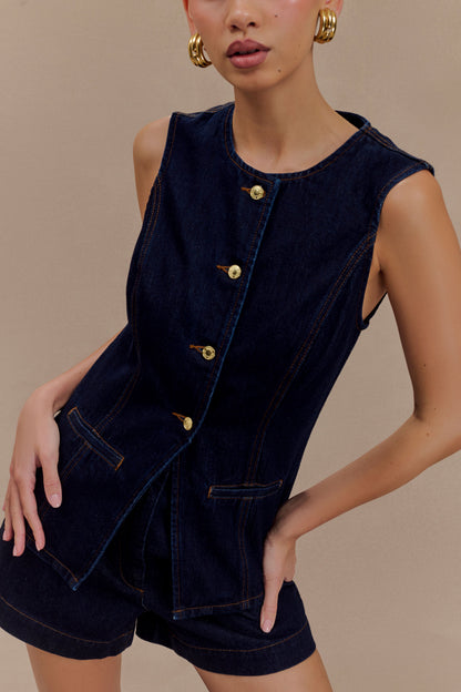 Abel Denim Düğmeli Üst - Çivit Mavisi