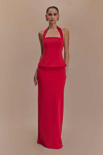 Bertie Peplum Halter Maxi Elbise - Ruby