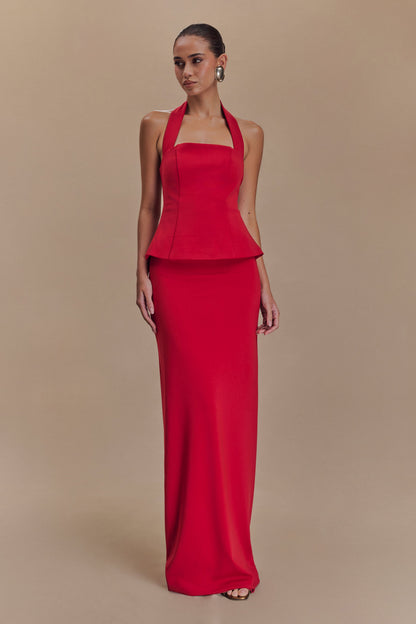 Bertie Peplum Halter Maxi Elbise - Ruby