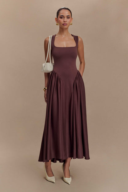 Sharon Scuba Jersey Midi Elbise - Kakao Kahverengi