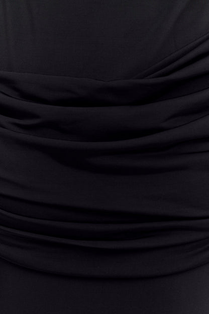 Henley Slinky Drape Maxi Elbise - Siyah