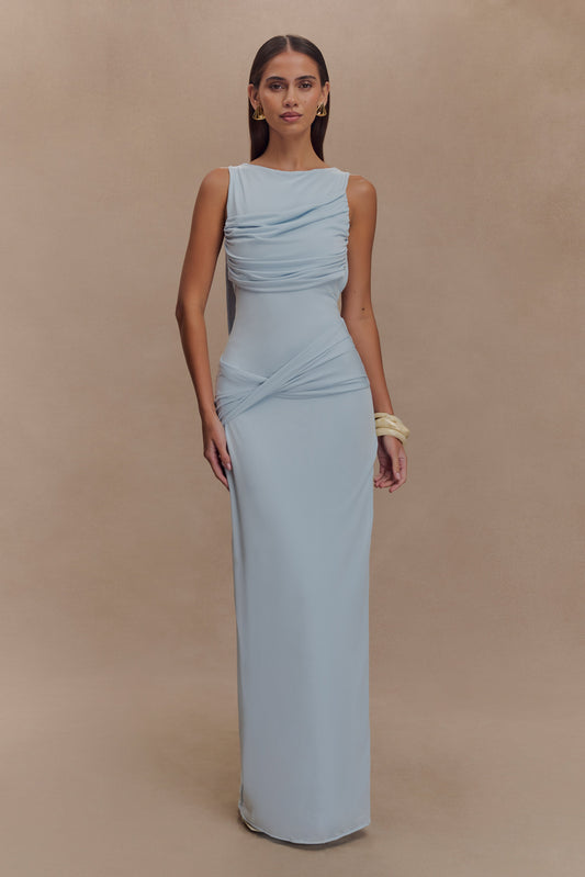Henley Slinky Drape Maxi Elbise - Soluk Mavi