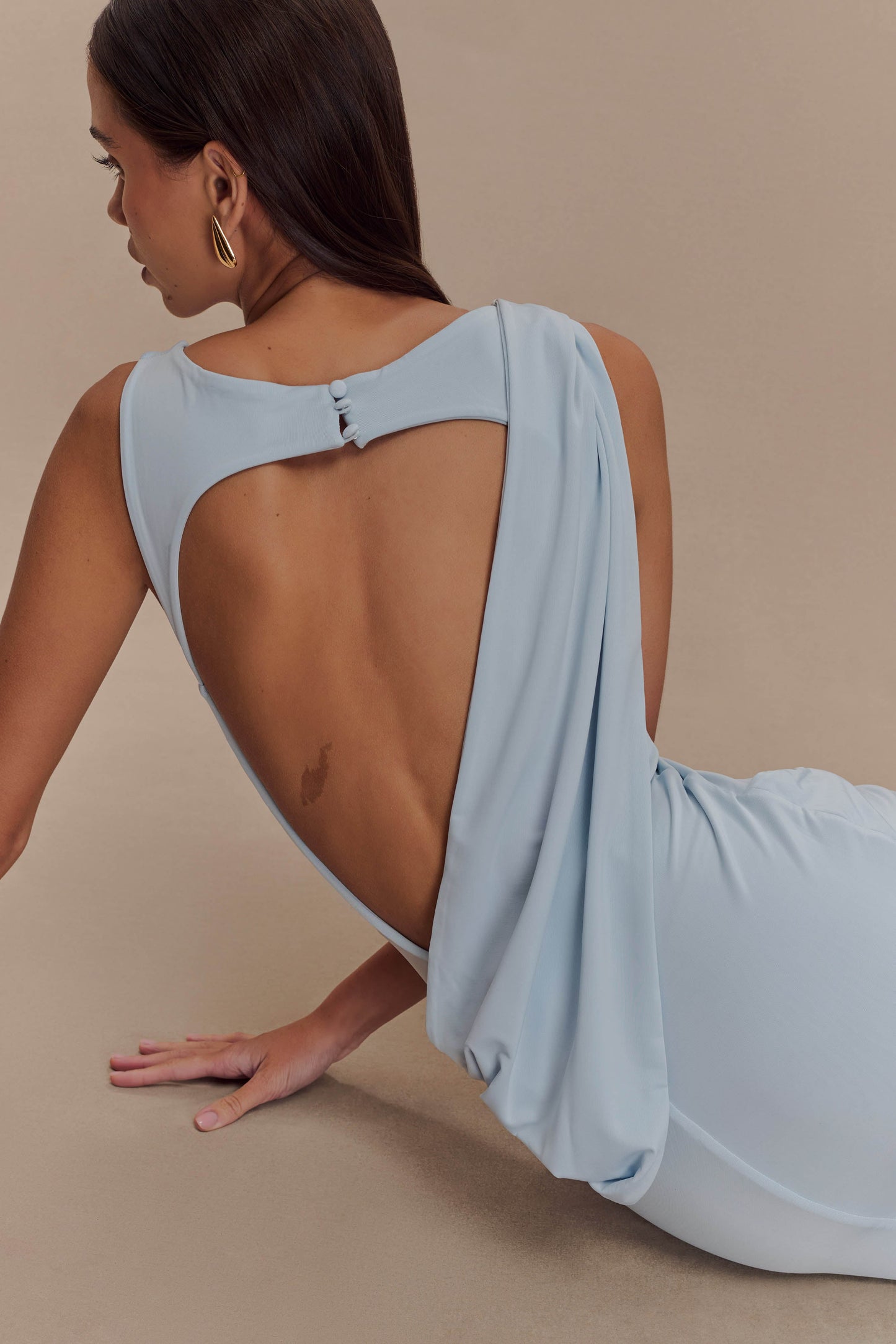 Henley Slinky Drape Maxi Elbise - Soluk Mavi