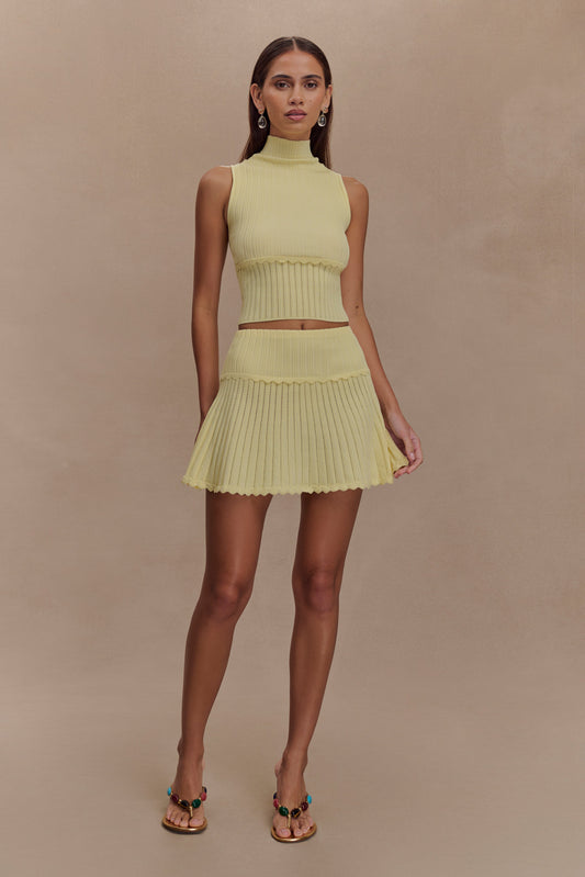 Indy Pointelle Örgü Mini Etek - Limon