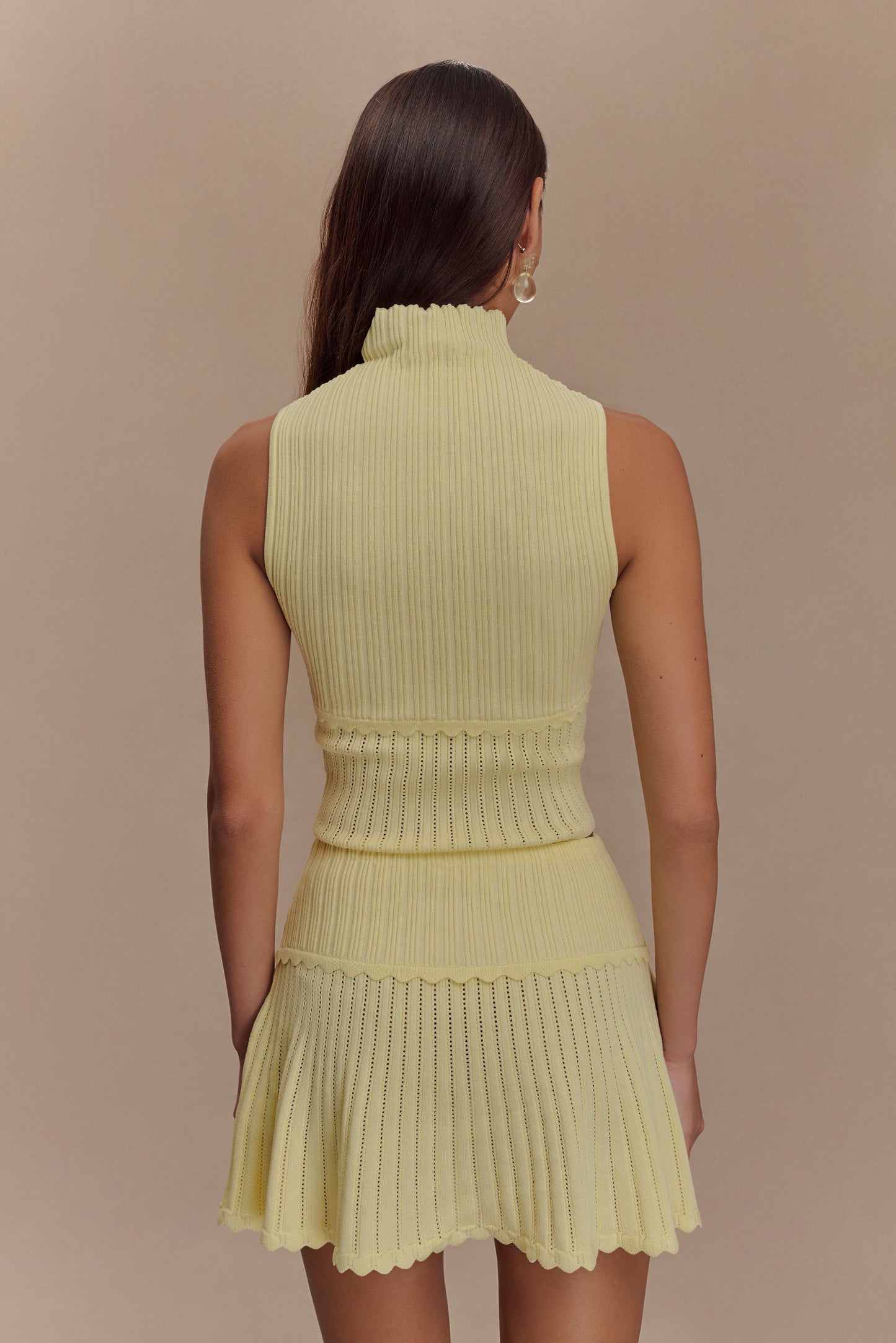 Indy Pointelle Örgü Mini Etek - Limon
