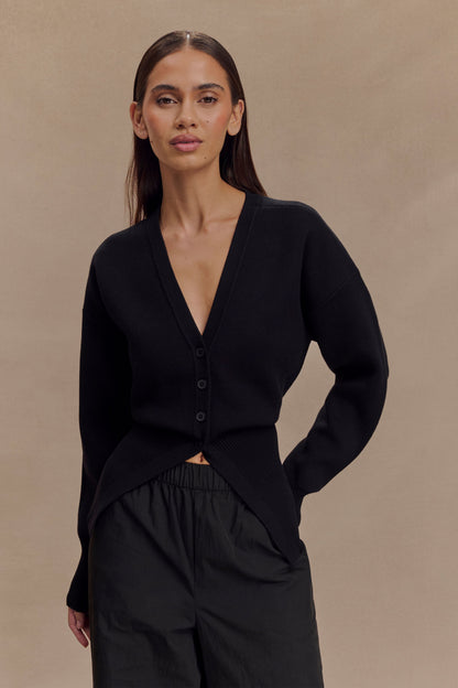 Alexia Düğmeli Büyük Boy Hırka - Siyah