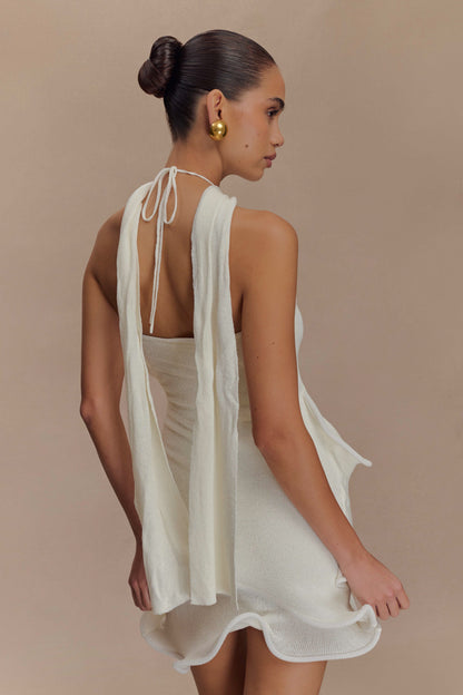 Caprice Halter Örgü Mini Elbise - Beyaz