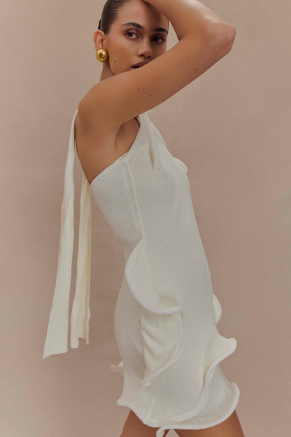 Caprice Halter Örgü Mini Elbise - Beyaz