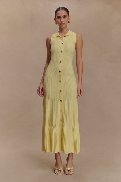 Margie Kolsuz Örme Midi Elbise - Limon