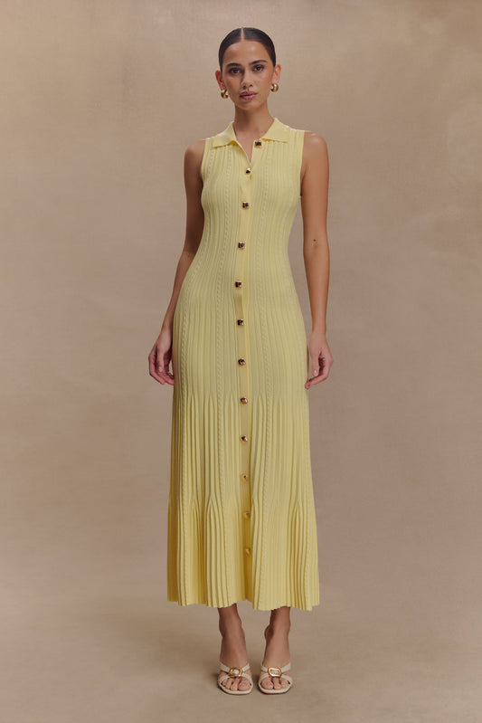 Margie Kolsuz Örme Midi Elbise - Limon