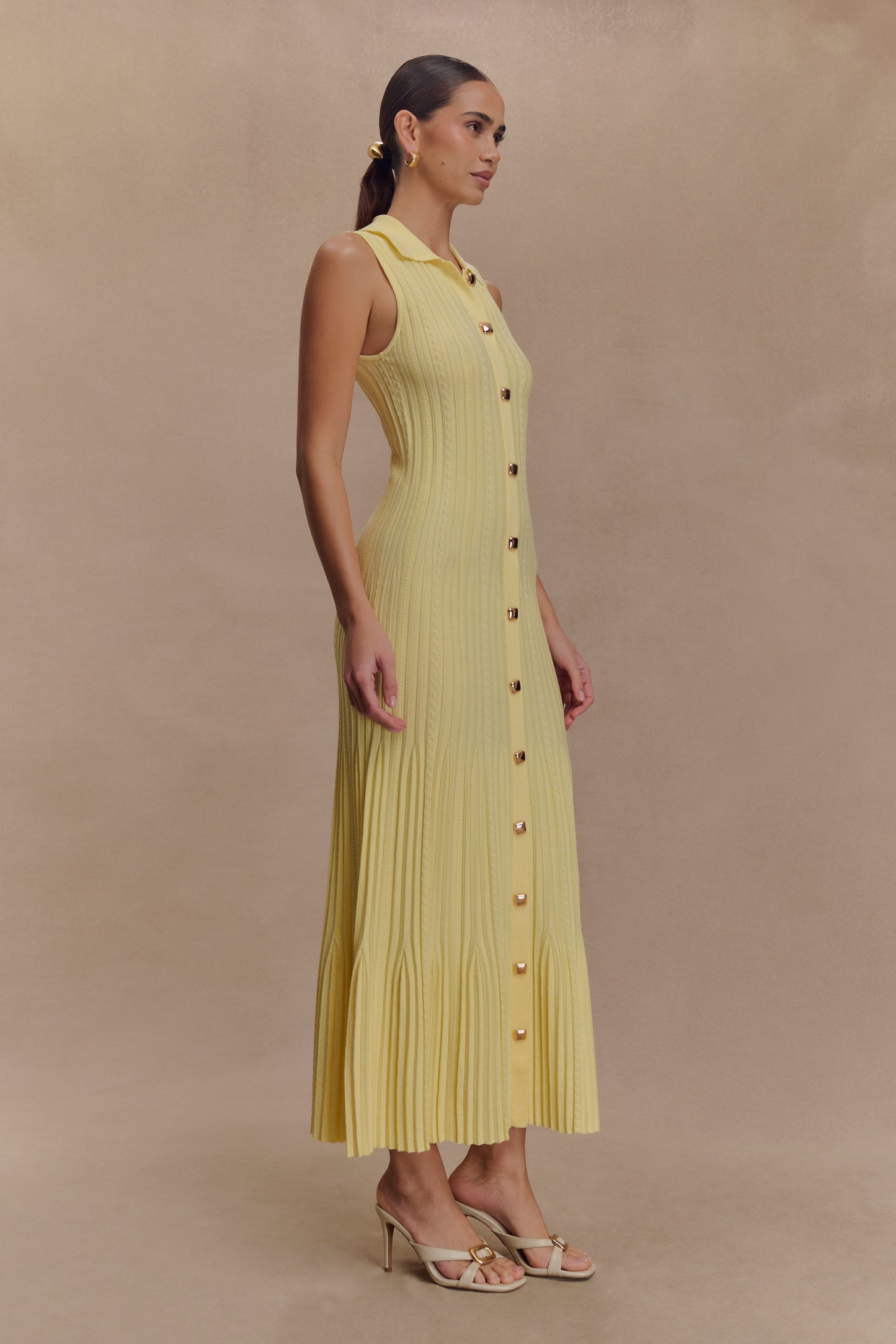 Margie Kolsuz Örme Midi Elbise - Limon