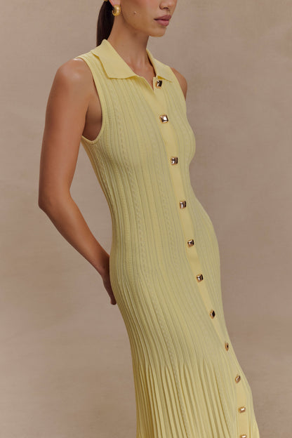 Margie Kolsuz Örme Midi Elbise - Limon