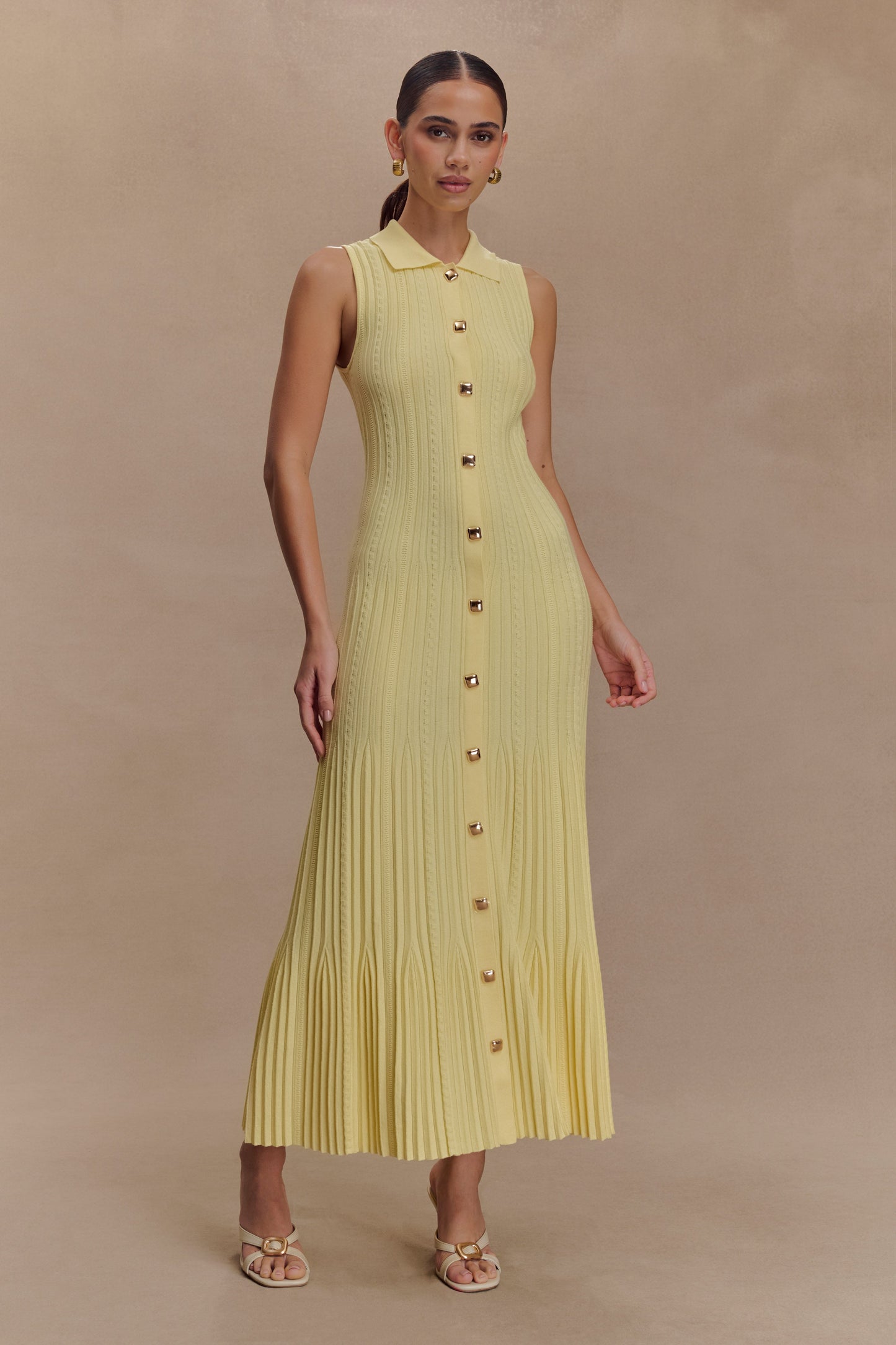 Margie Kolsuz Örme Midi Elbise - Limon