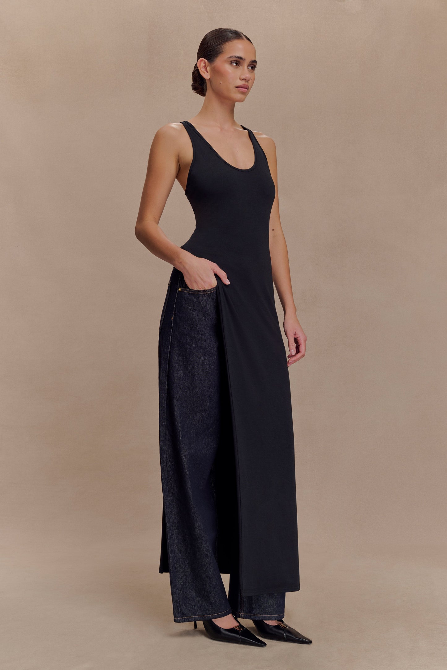 Ellerie Longline Racerback Üst - Siyah