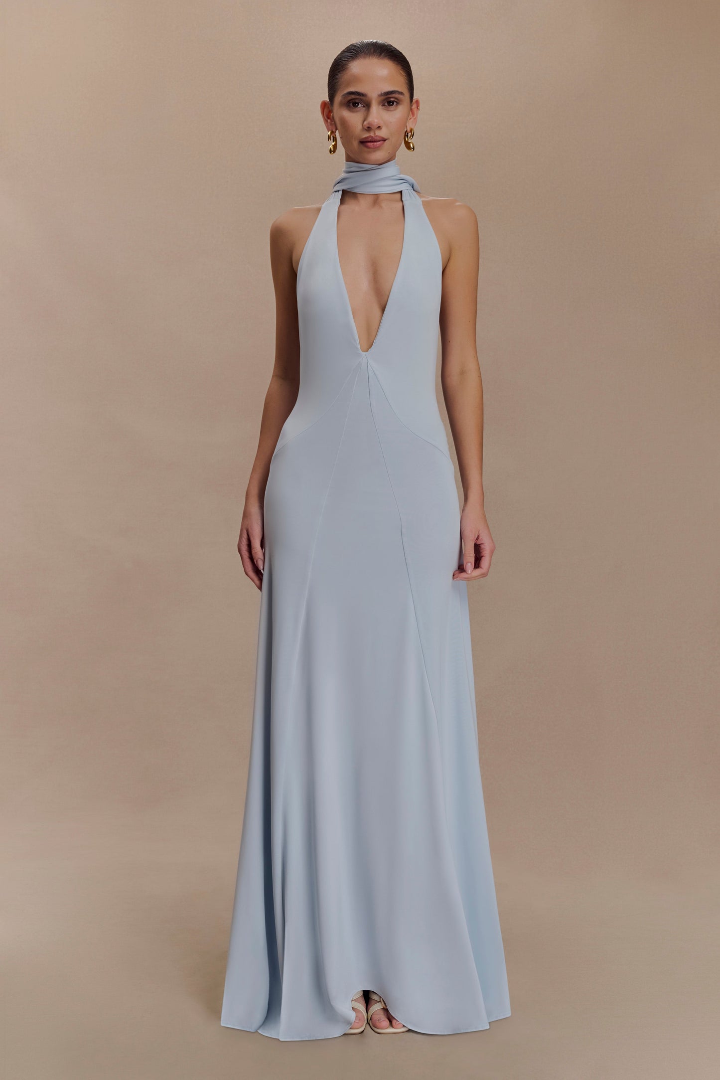 Juliet Slinky Maxi Elbise Ve Eşarp - Açık Mavi
