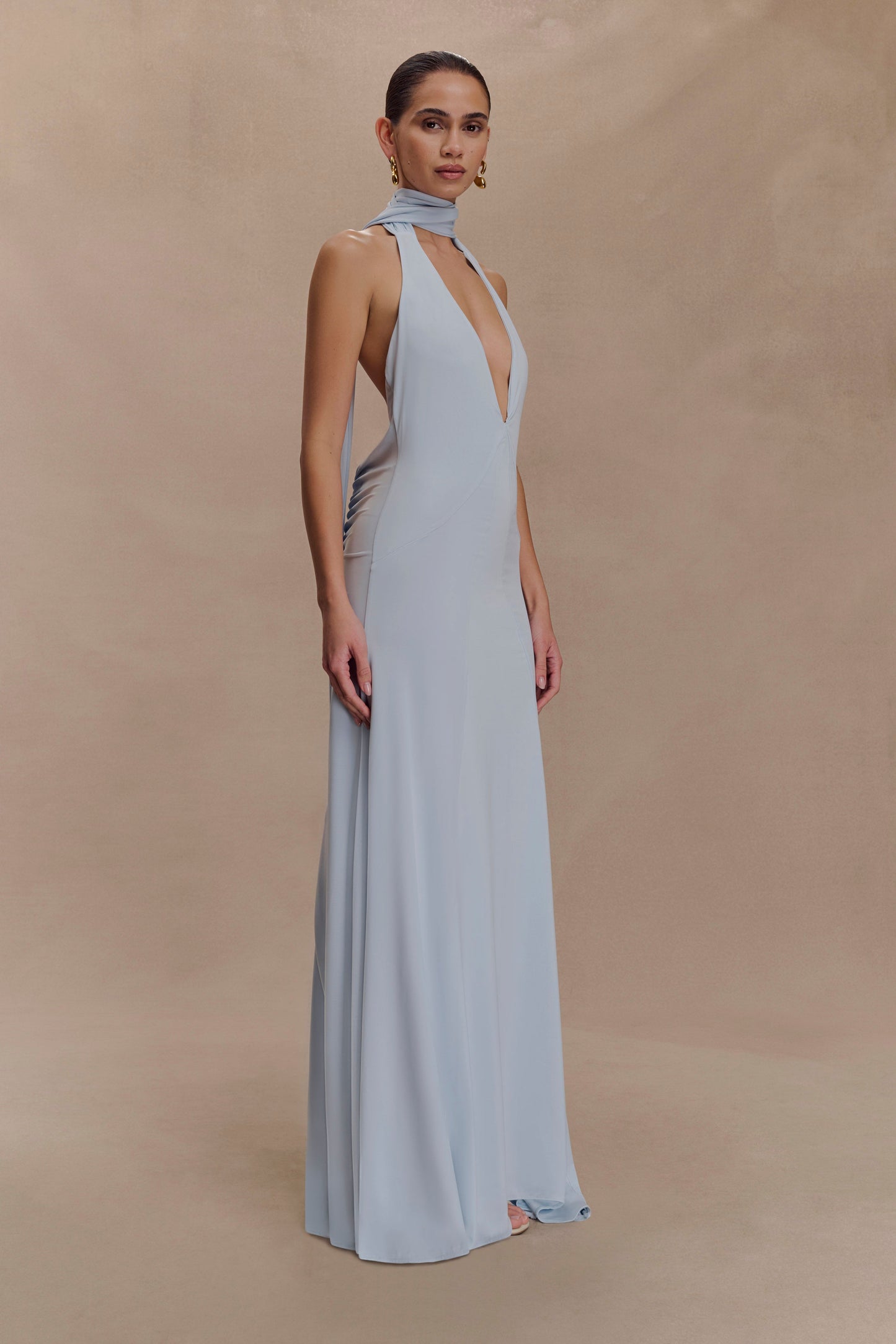 Juliet Slinky Maxi Elbise Ve Eşarp - Açık Mavi