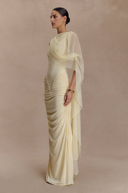 Amandine Dantelli Dar Kesim Maxi Elbise - Limon