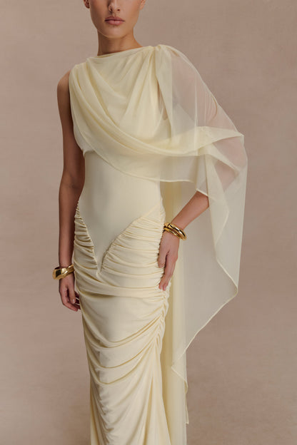 Amandine Dantelli Dar Kesim Maxi Elbise - Limon