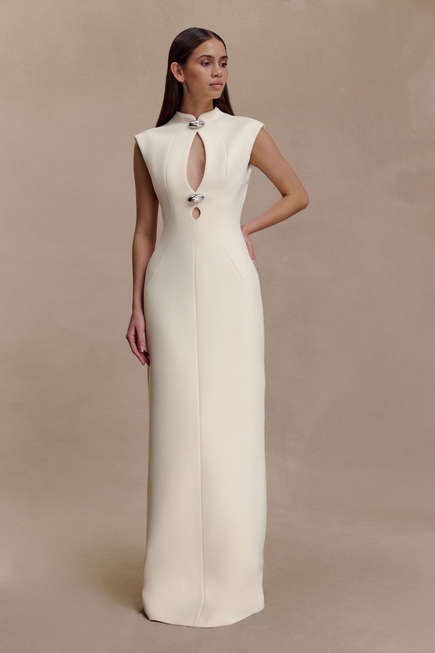 Michelle Cut Out Maxi Elbise - Tereyağı Kremi