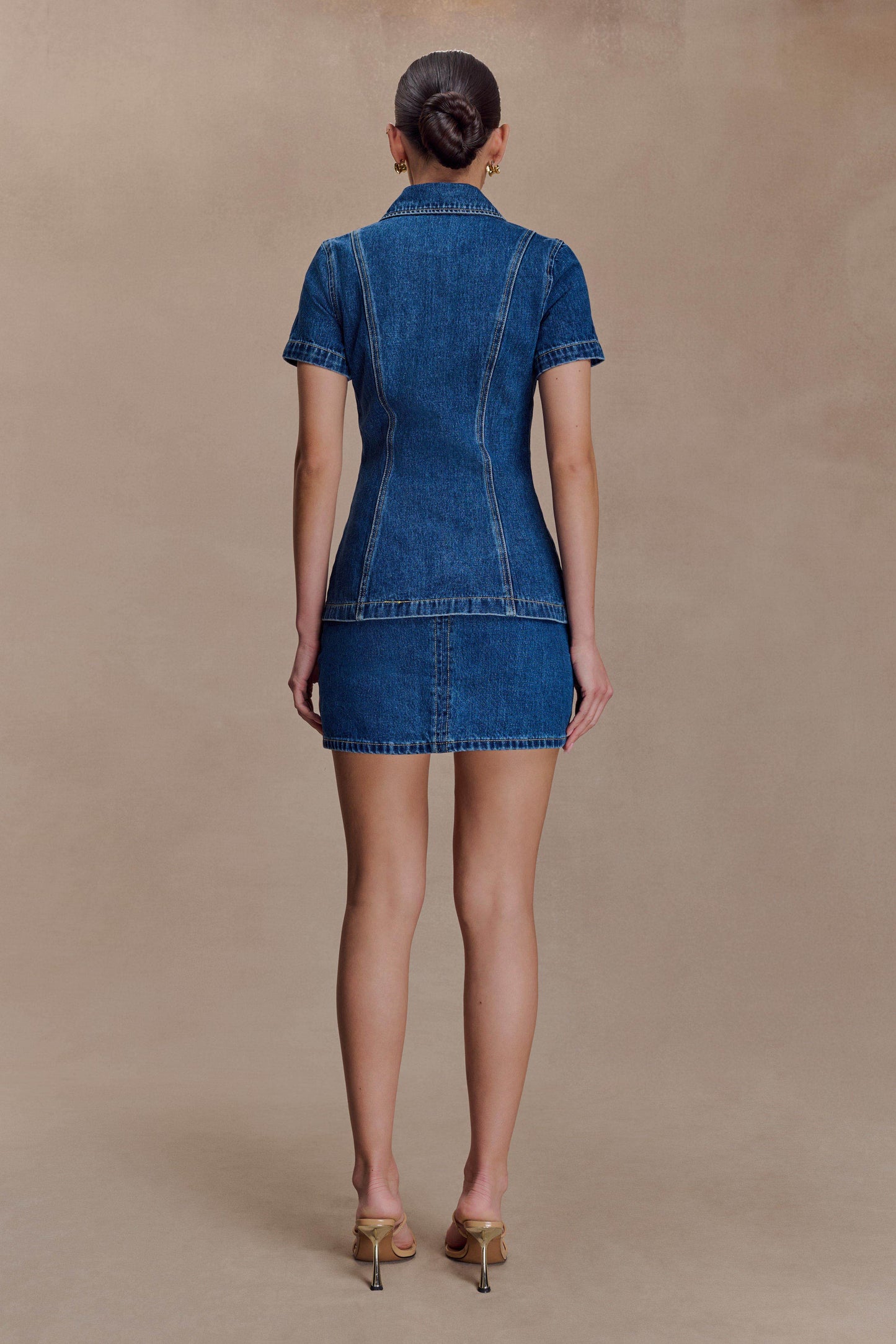 Ellie Denim Kısa Kollu Üst - Koyu Mavi