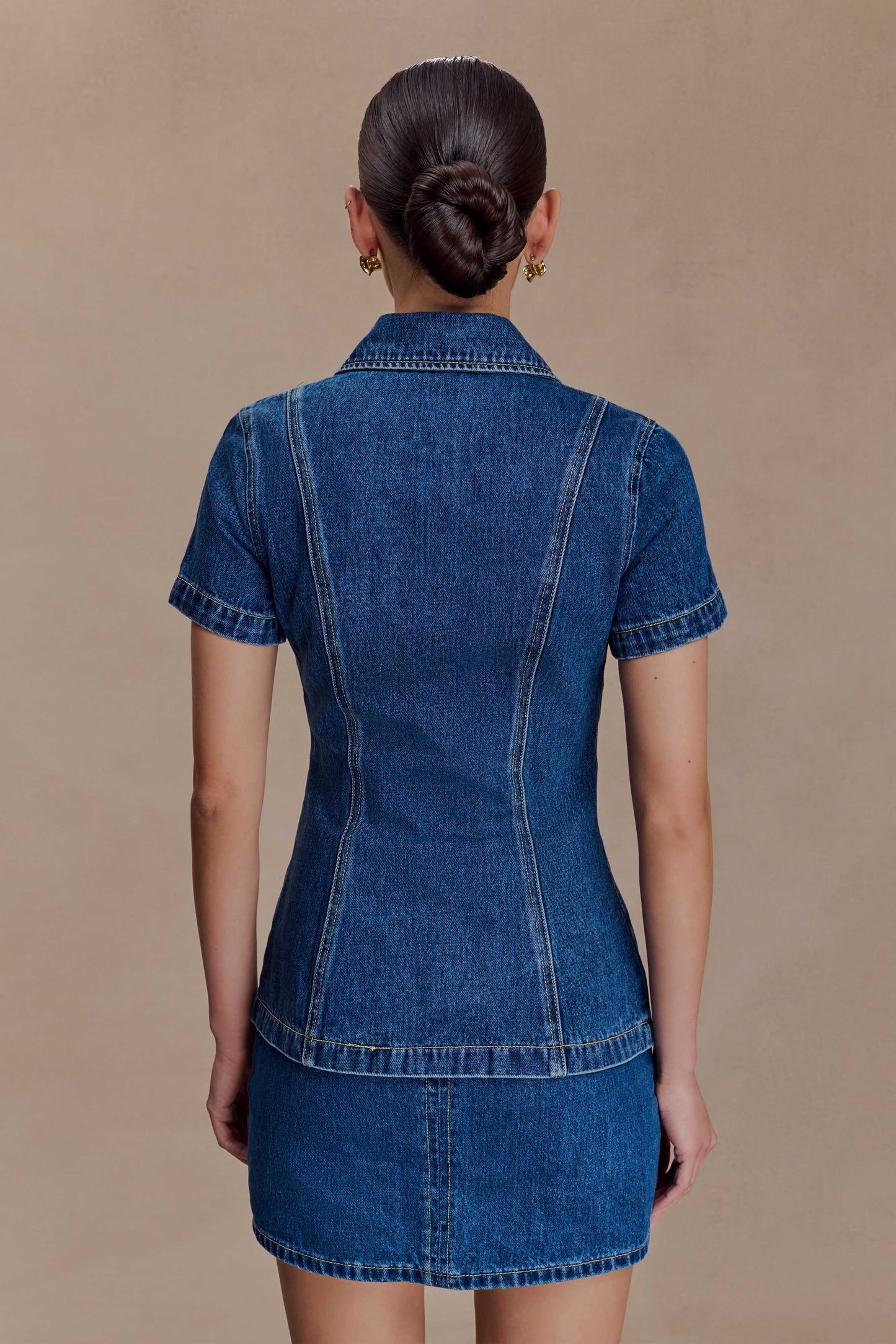 Ellie Denim Kısa Kollu Üst - Koyu Mavi