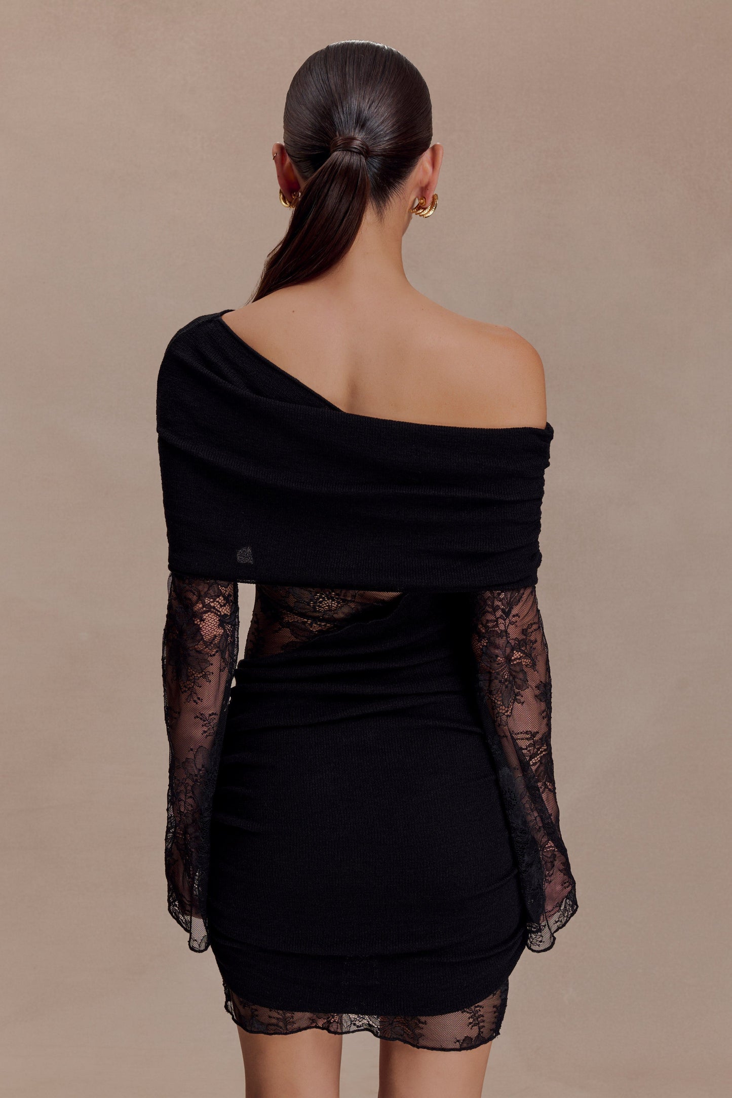 Luxie Dantel Örme Mini Elbise - Siyah