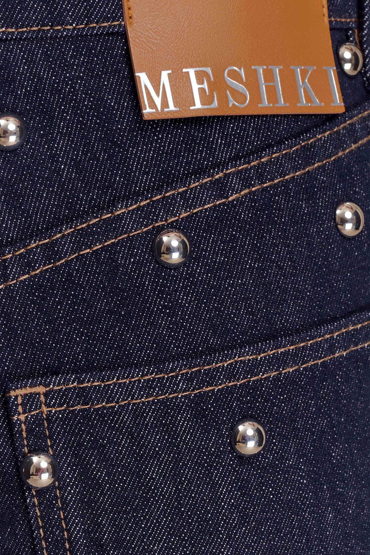 Alima Orta Bel Stud Kot Pantolon - Yıkanmış Çivit Mavisi