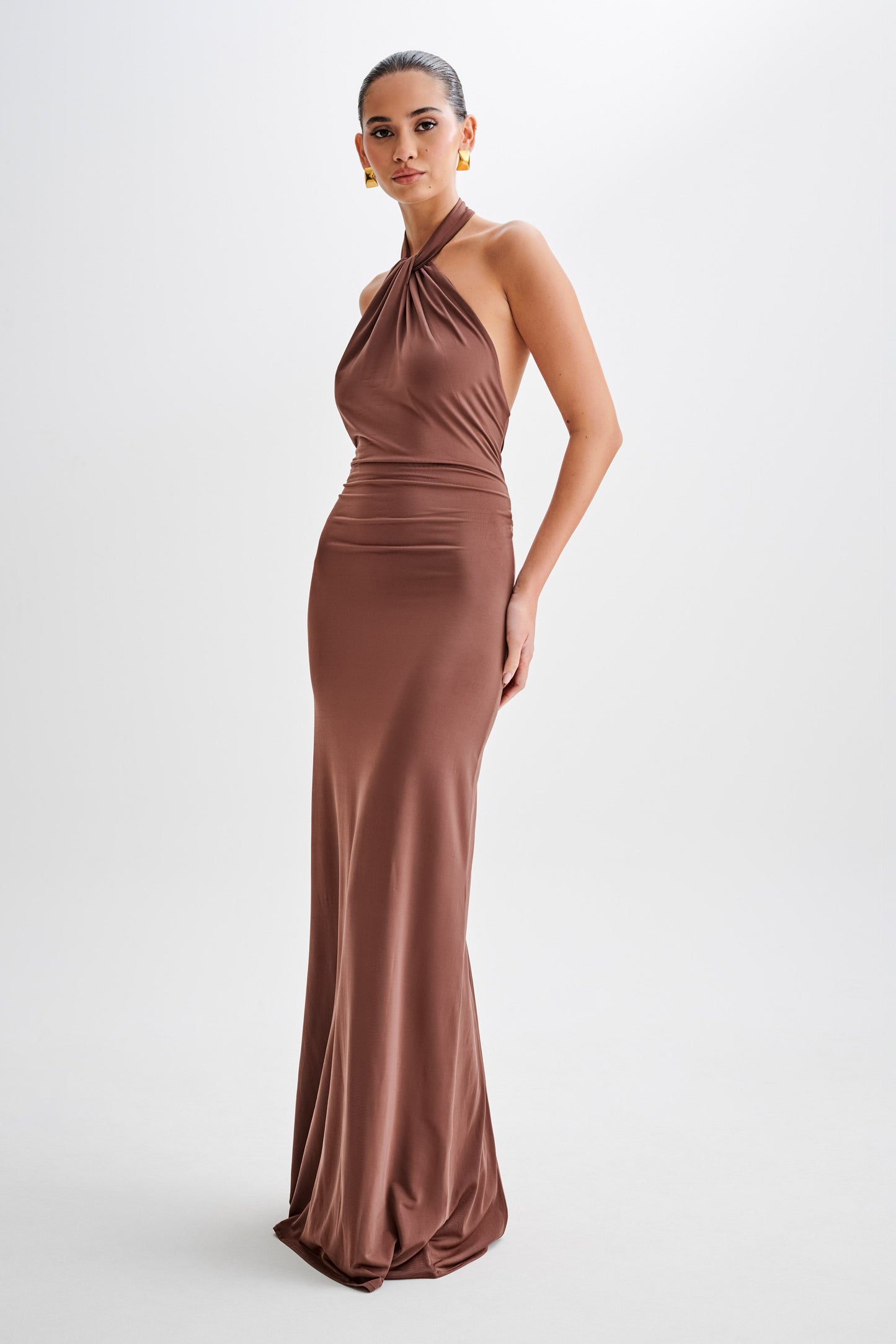 Elyna Slinky Halter Maxi Elbise - Çikolata