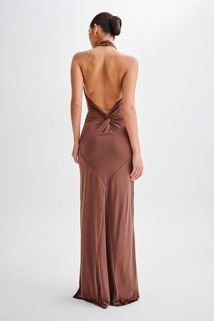 Elyna Slinky Halter Maxi Elbise - Çikolata