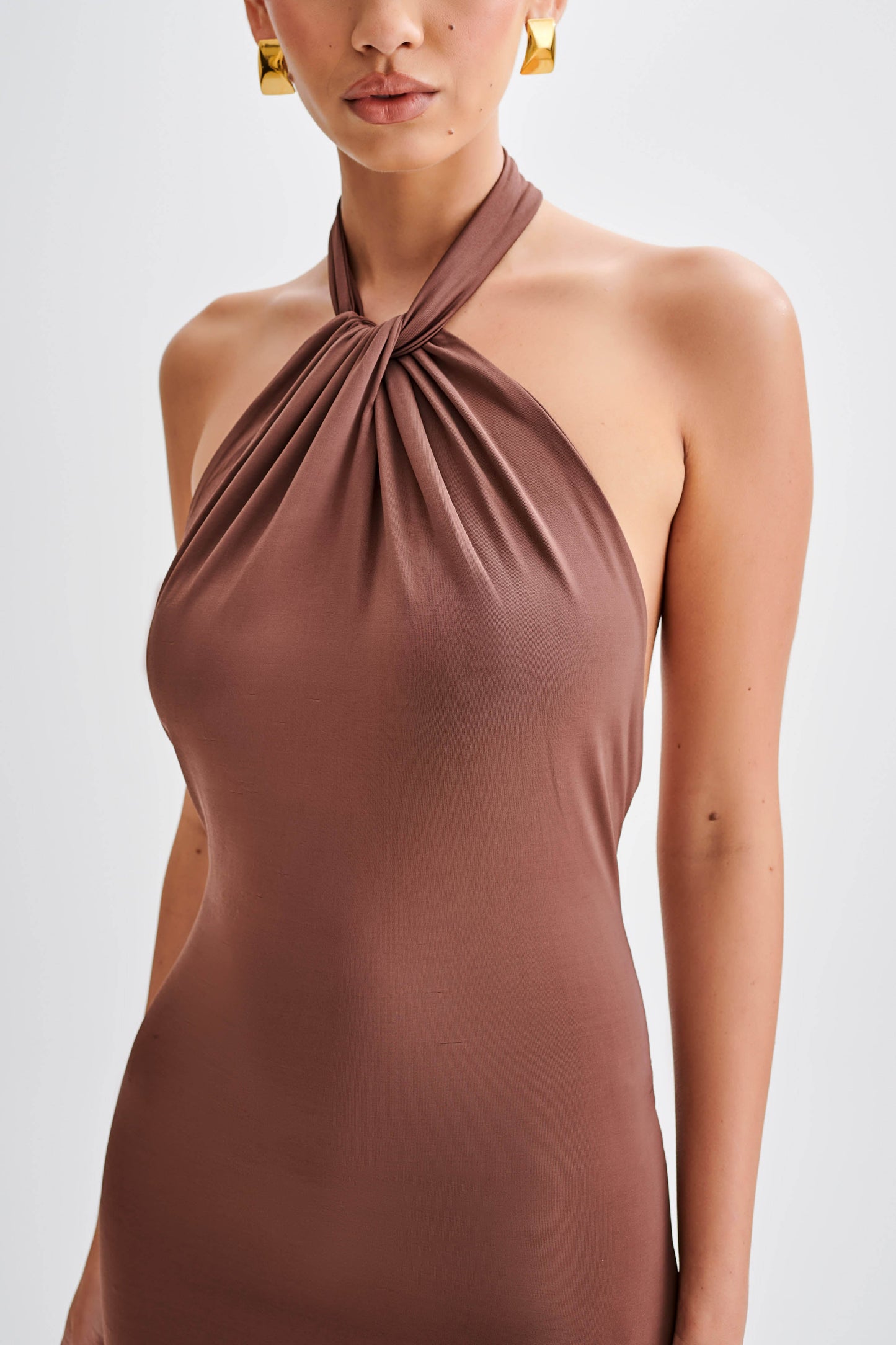 Elyna Slinky Halter Maxi Elbise - Çikolata