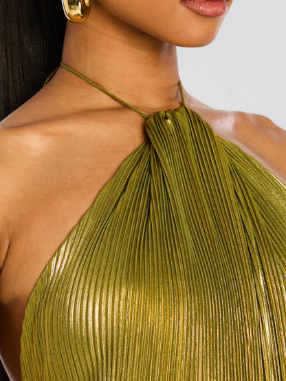 Thalia Metalik Peridot Maxi Elbise
