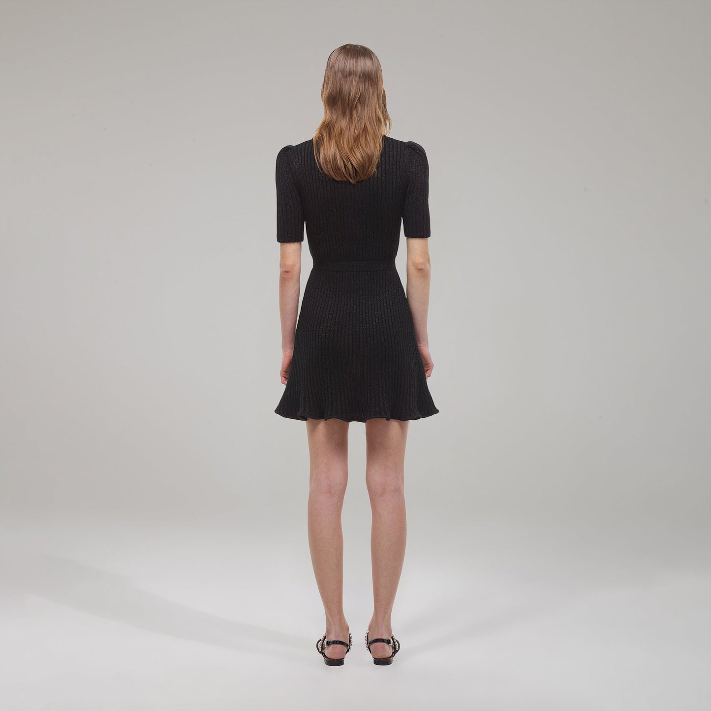 Siyah Lurex Kontrast Kesim Mini Elbise