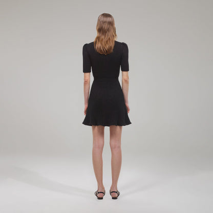Siyah Lurex Kontrast Kesim Mini Elbise