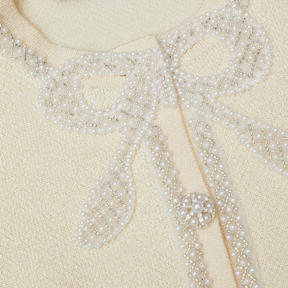 Krem Fiyonklu Örgü Mini Elbise