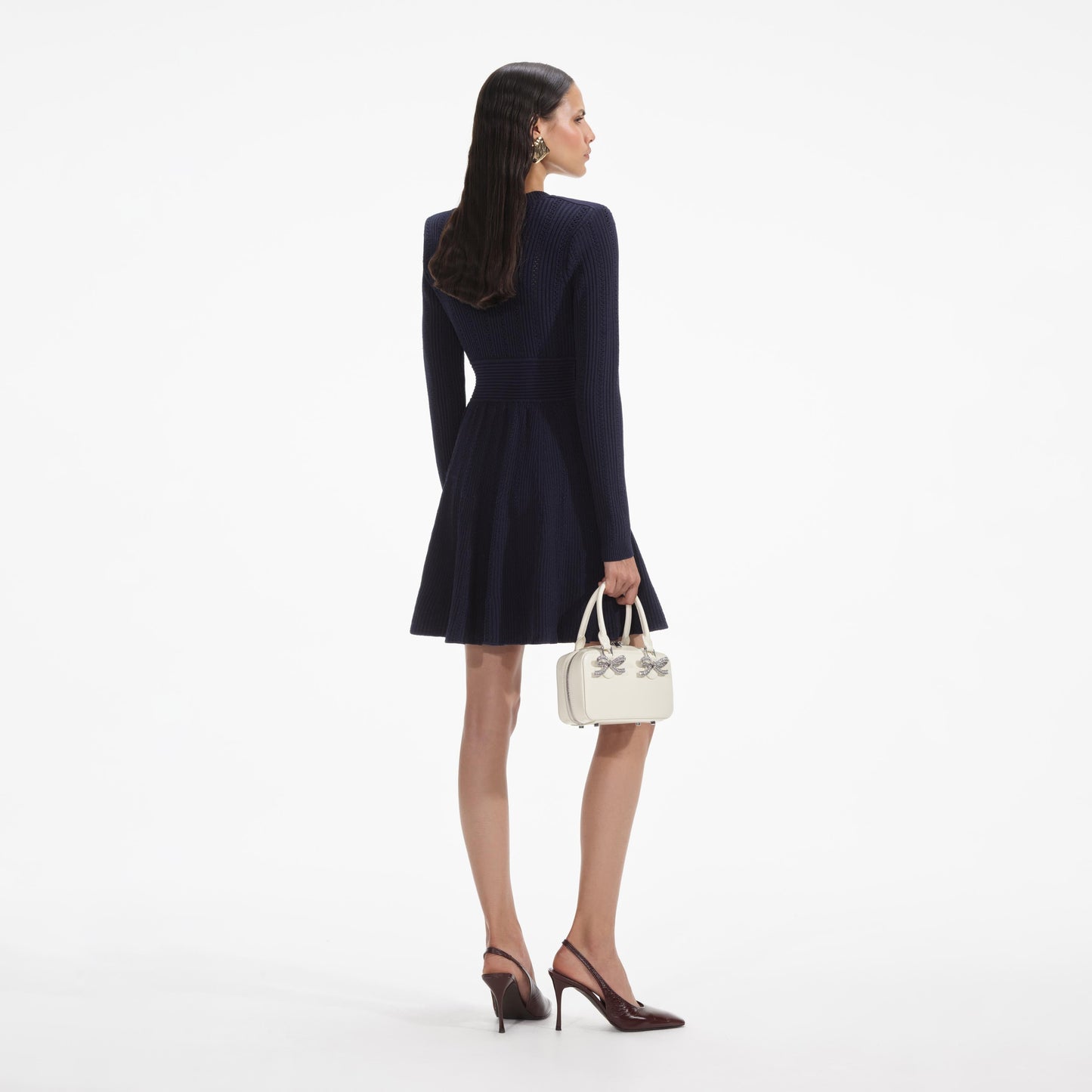 Lacivert Pointelle Örgü Mini Elbise