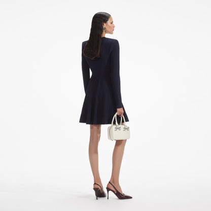 Lacivert Pointelle Örgü Mini Elbise