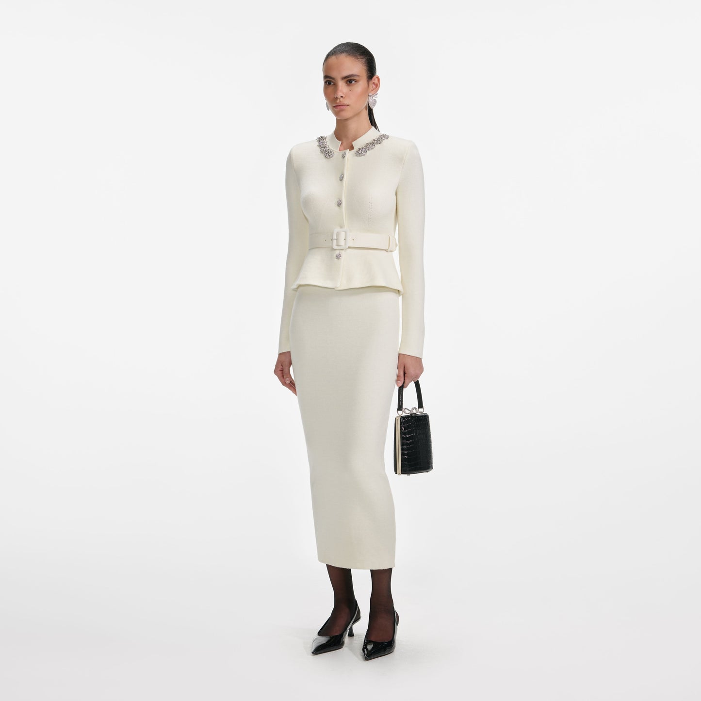 Krem Yün Peplum Örgü Midi Elbise