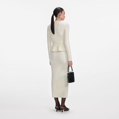 Krem Yün Peplum Örgü Midi Elbise