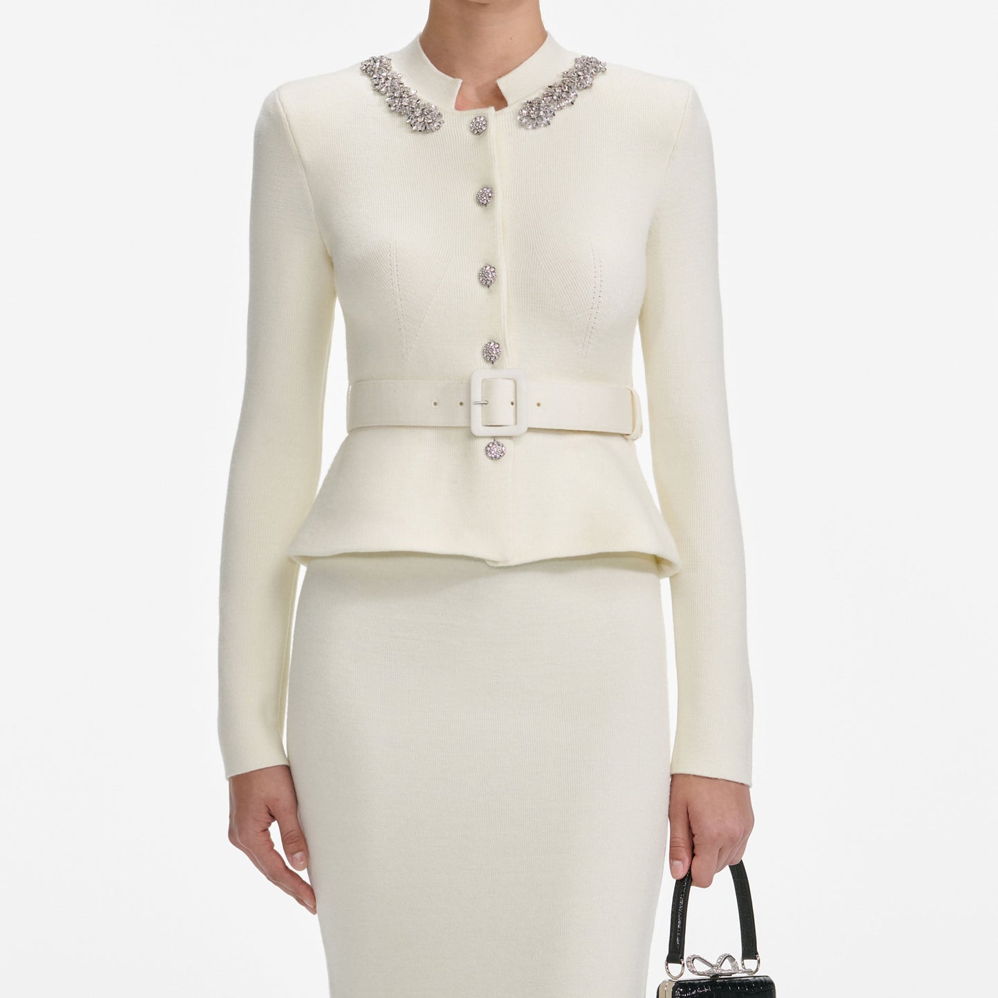 Krem Yün Peplum Örgü Midi Elbise