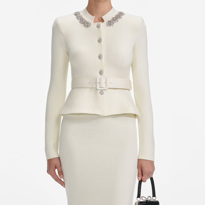 Krem Yün Peplum Örgü Midi Elbise