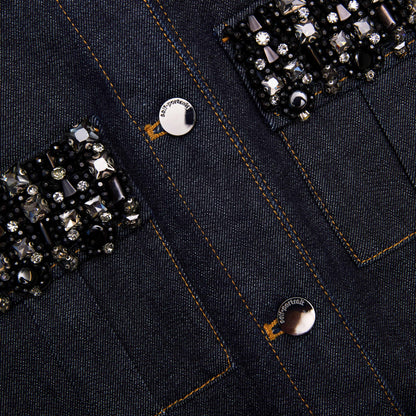 Indigo Denim Kristal Kesim Mini Elbise