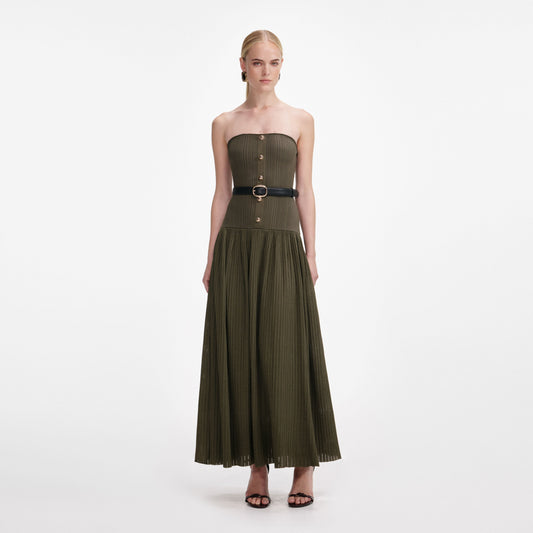 Haki Bandeau Örgü Midi Elbise